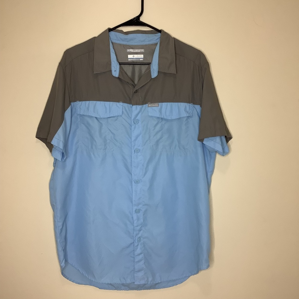 Columbia Shirt Men M Blue Gray Omni Shade PFG Bahama Outdoors Vented